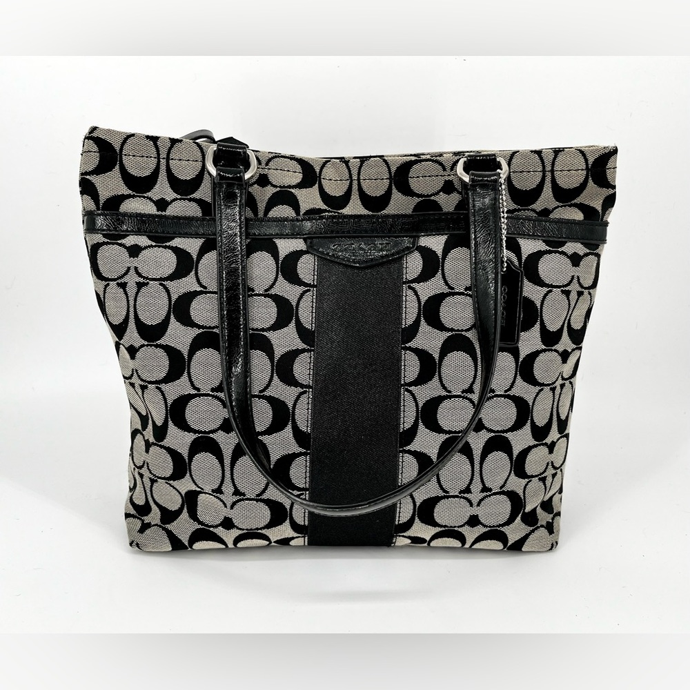 Coach canvas signature stripe 12cm tote